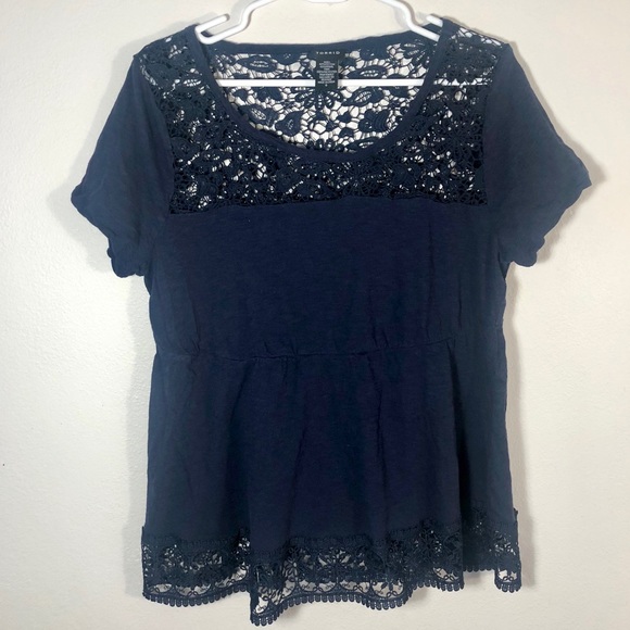 torrid Tops - Torrid Sz 0X Navy Blue crochet short sleeved top